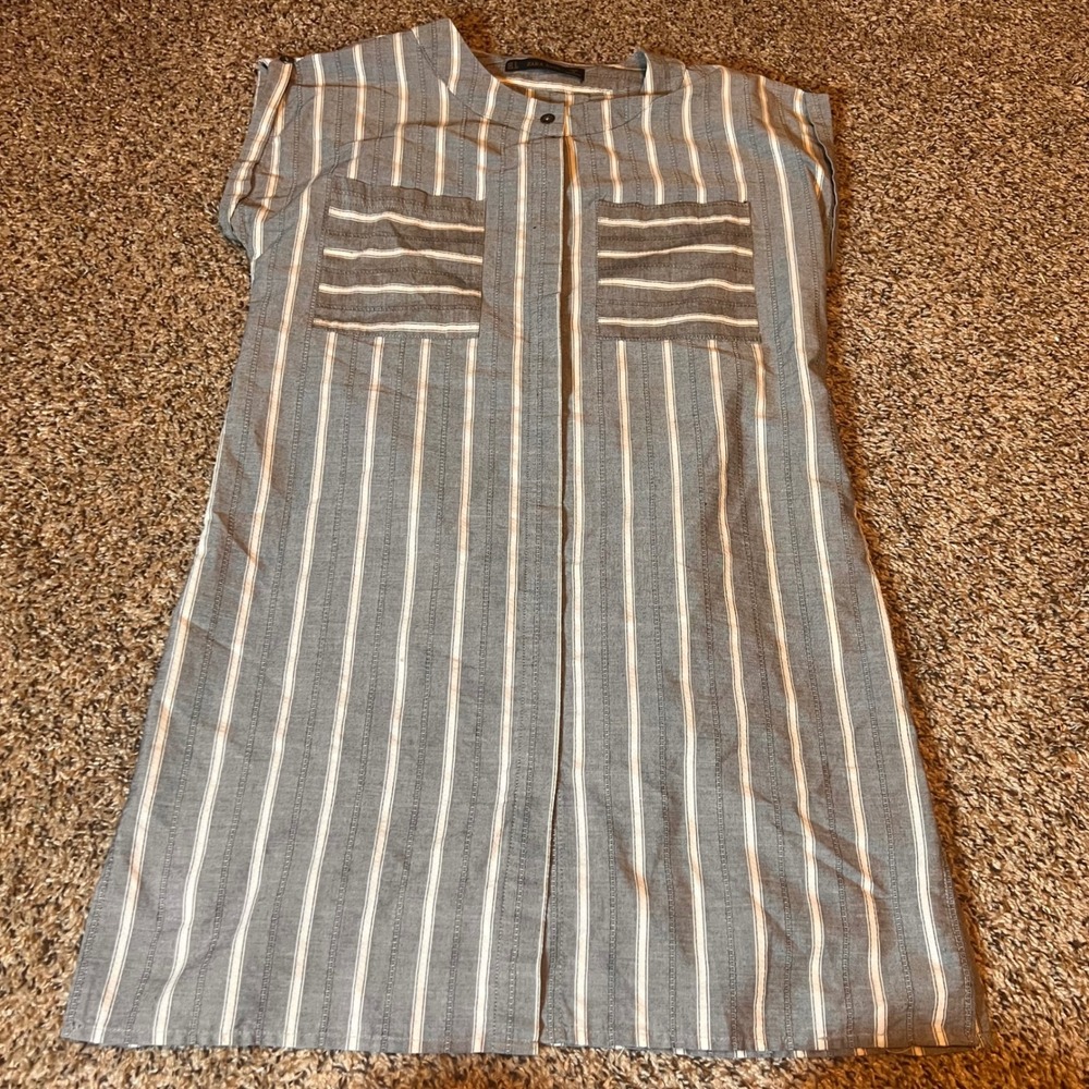 Zara Basic Striped Shirt Dress Sleeveless Casual Career Pockets Small